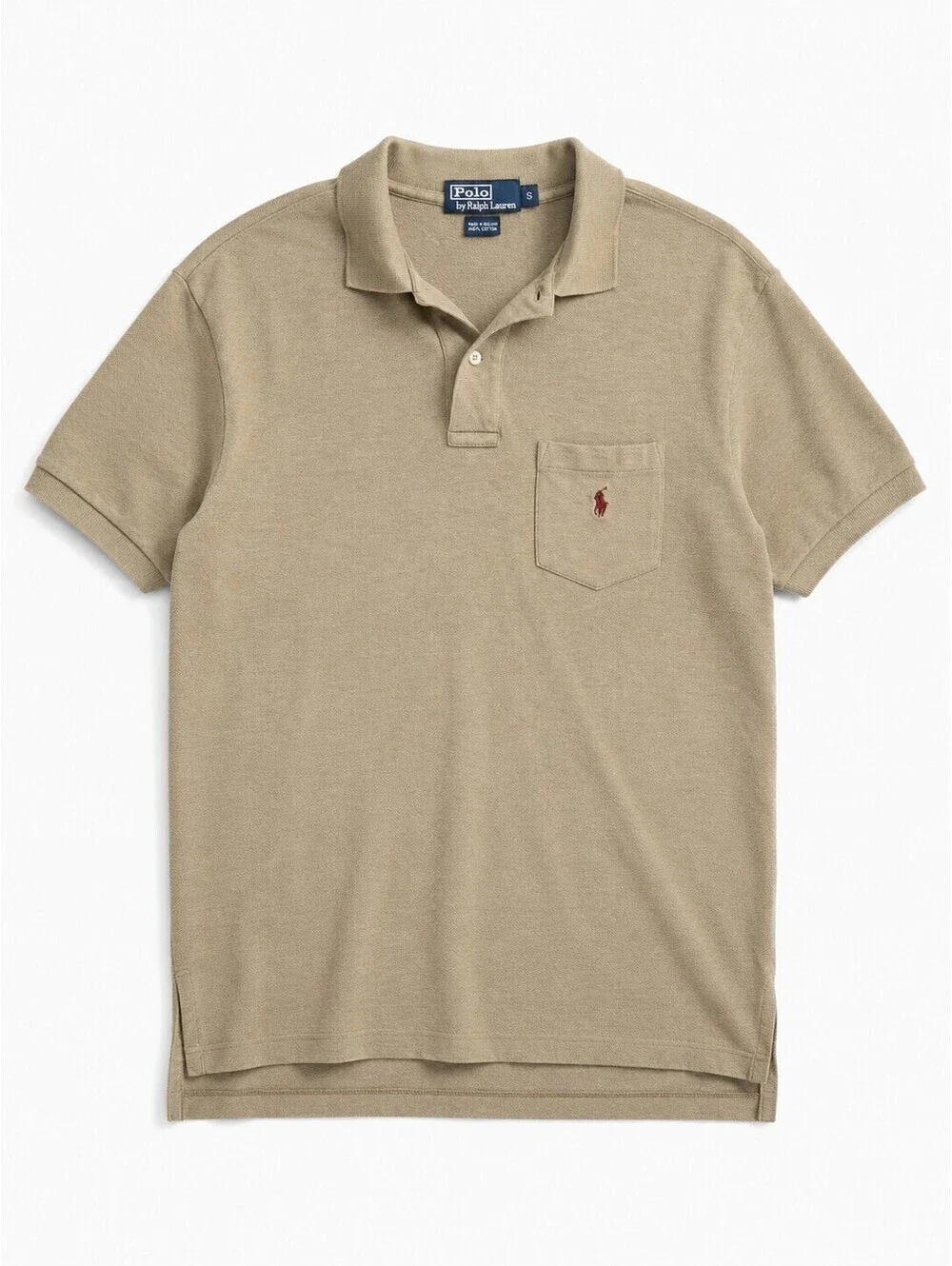 Polo Ralph Lauren Pocket Polo Shirt Men's Small Beige Tan Cotton Classic